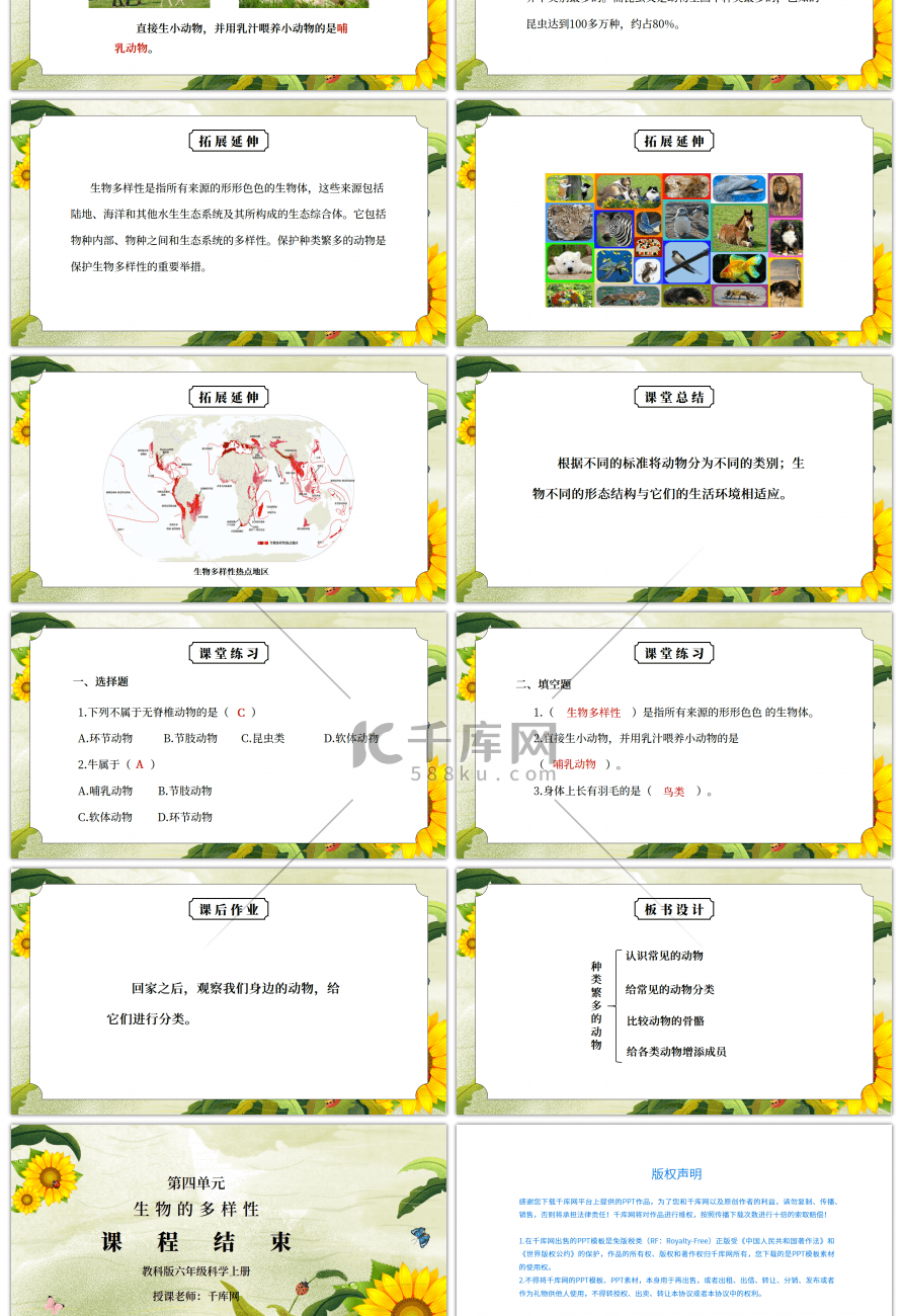 教科版六年级科学上册第四单元《生物的多样性-种类繁多的动物》PPT课件