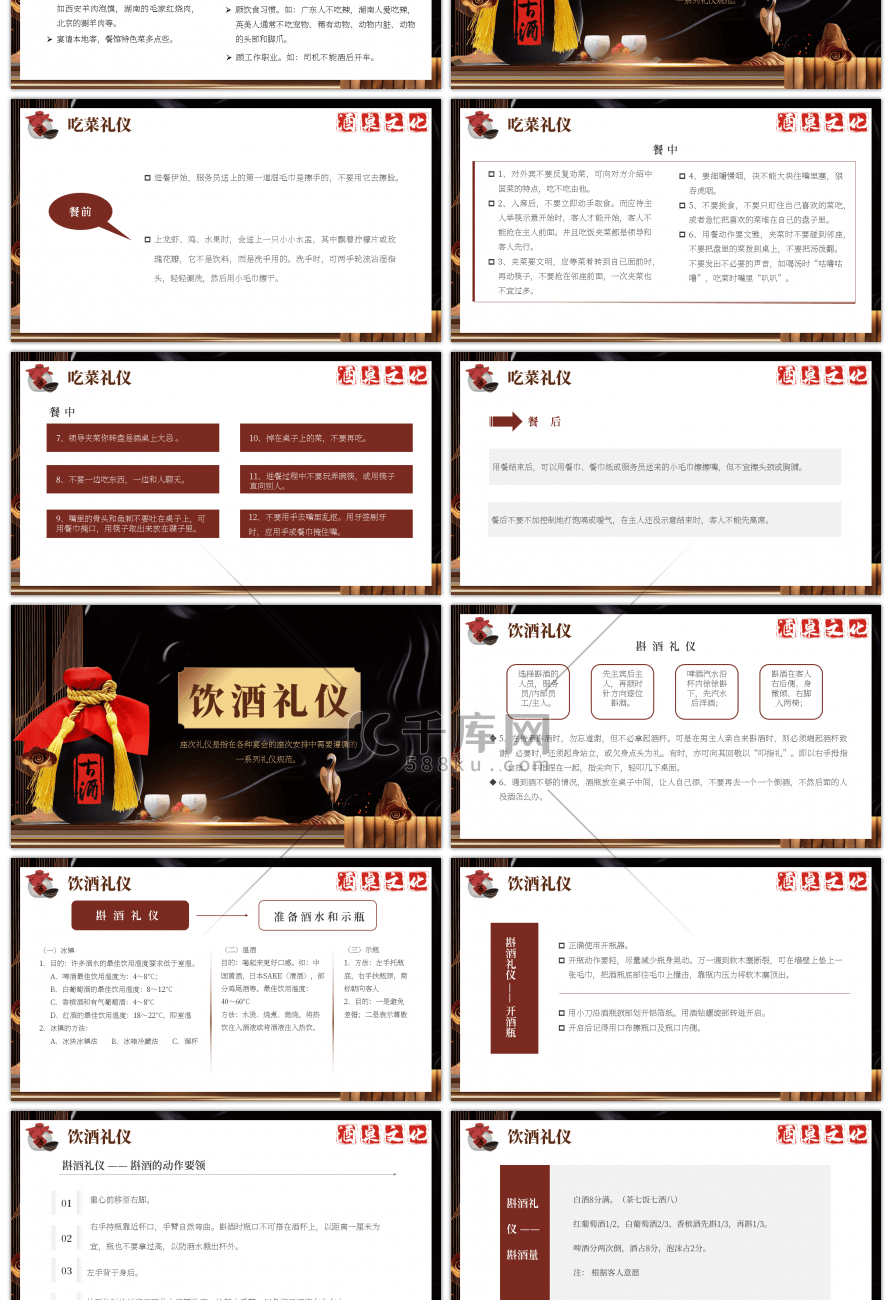 褐色创意酒桌文化礼仪PPT模板