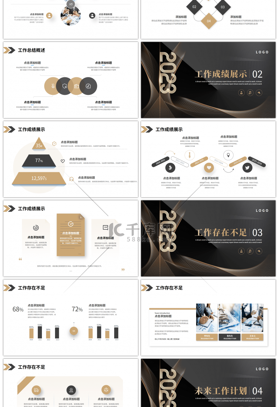 金黑色2023线条工作述职汇报PPT模板