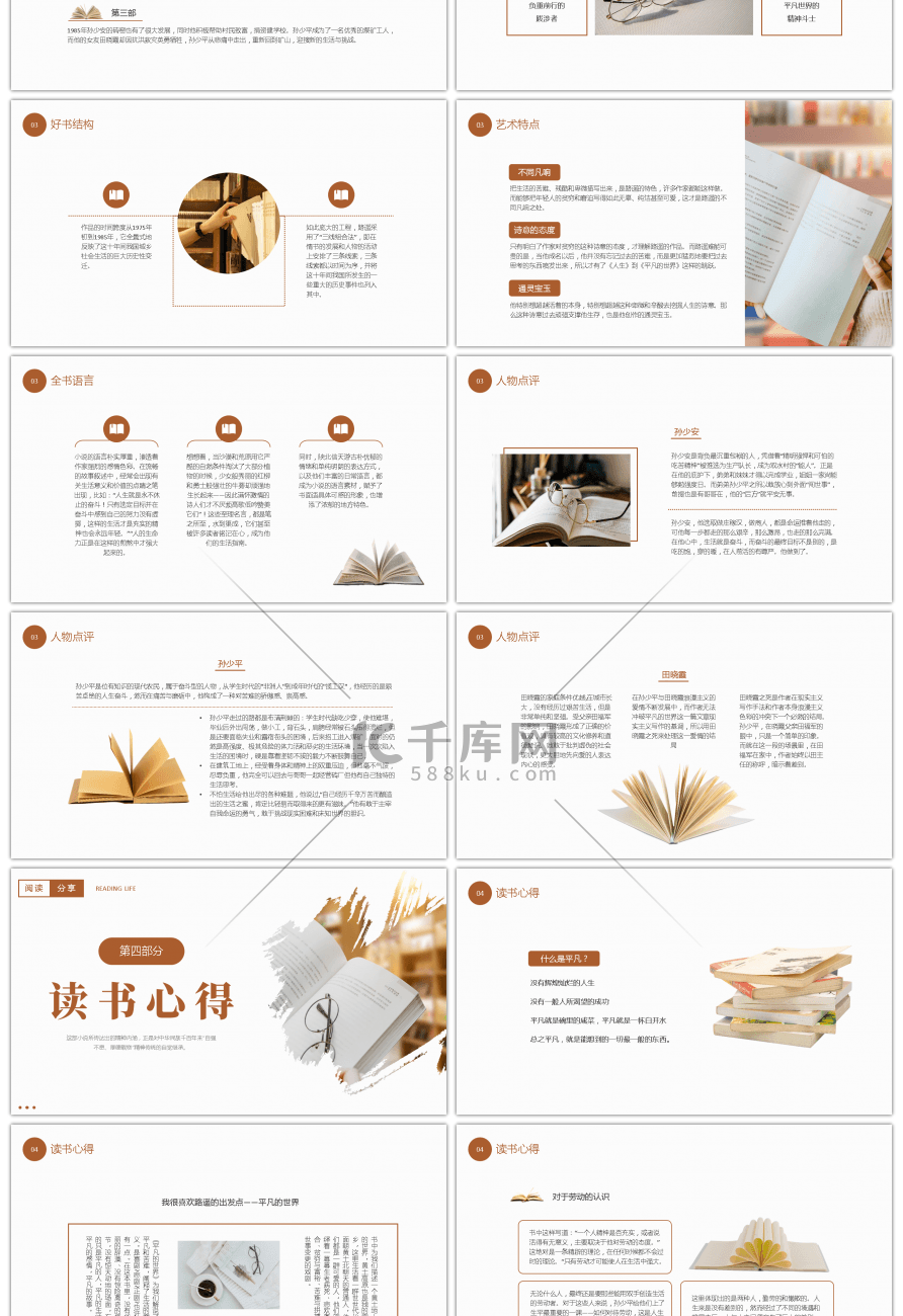 棕色简约平凡的世界读书分享PPT模板