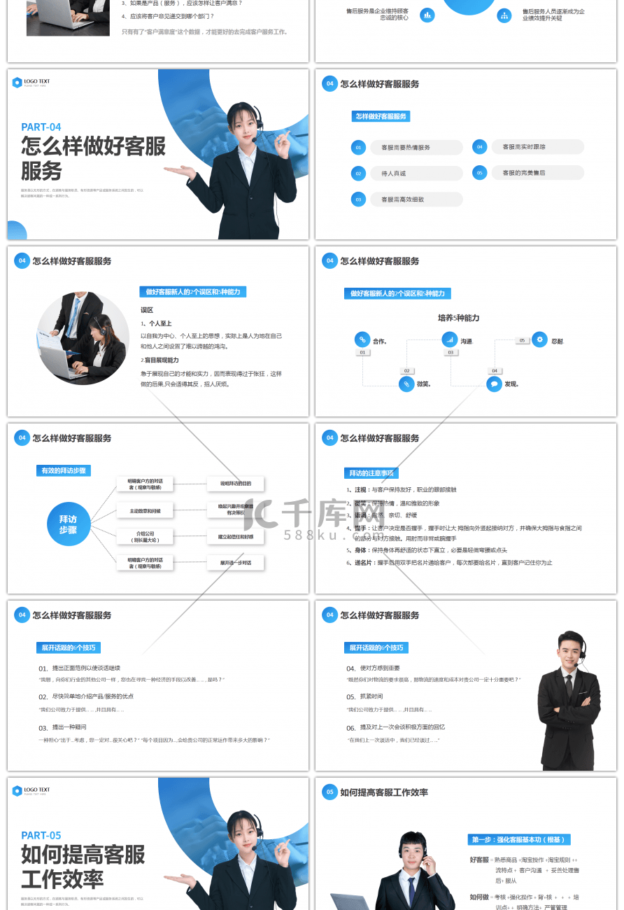 蓝色商务客服服务培训PPT