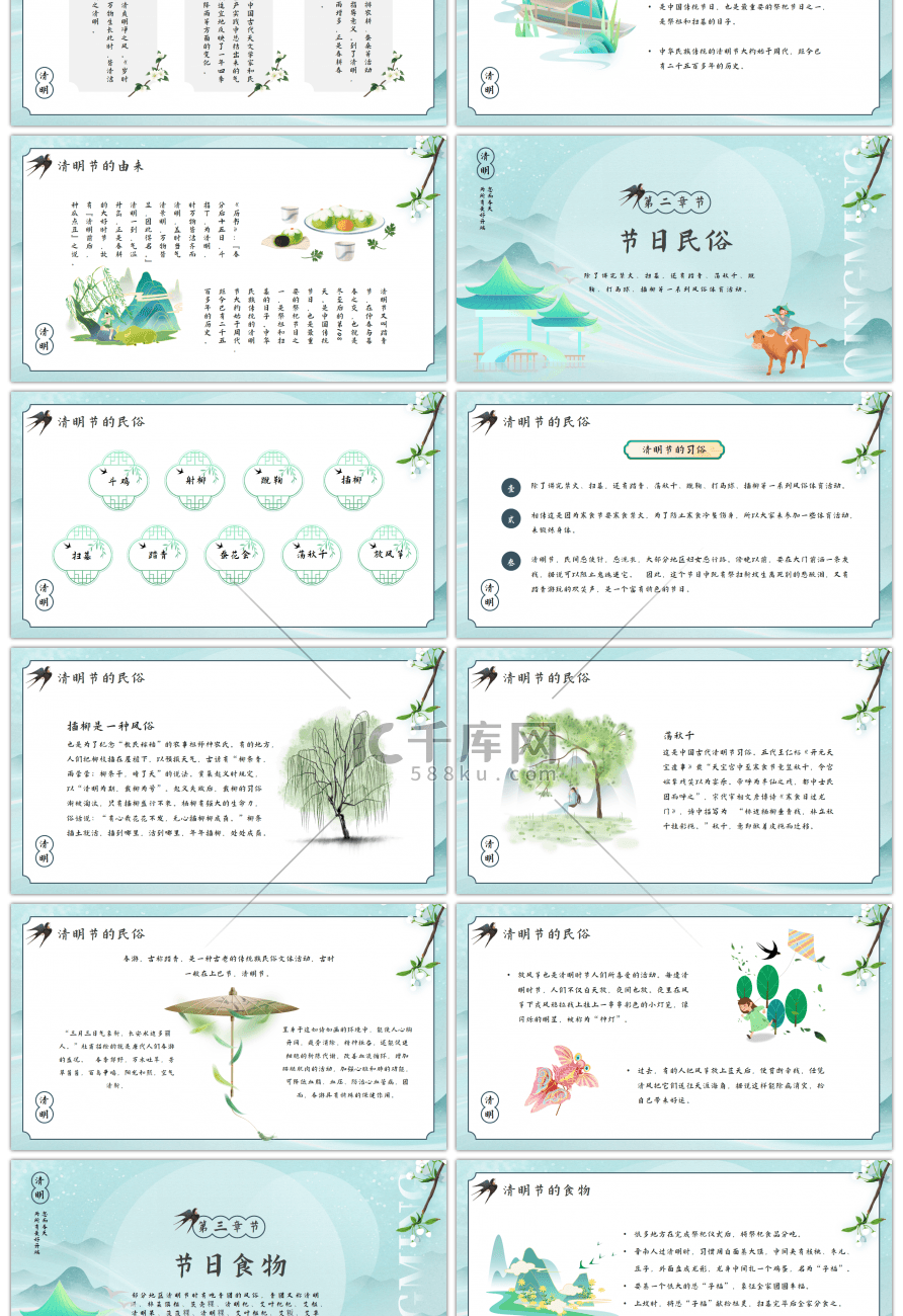 绿色中国风清明节节日介绍ppt模板