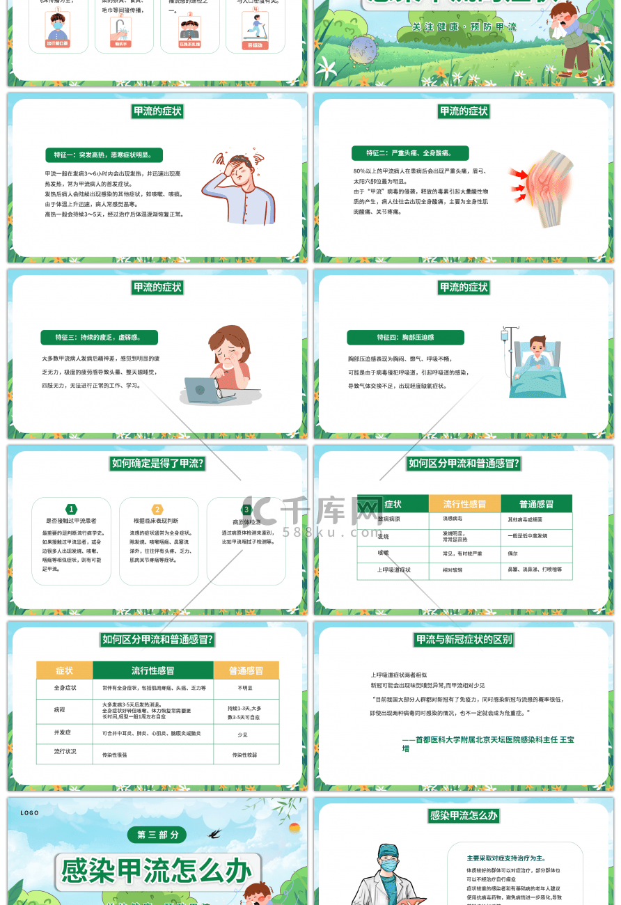 卡通校园甲型流感病毒主题PPT模板