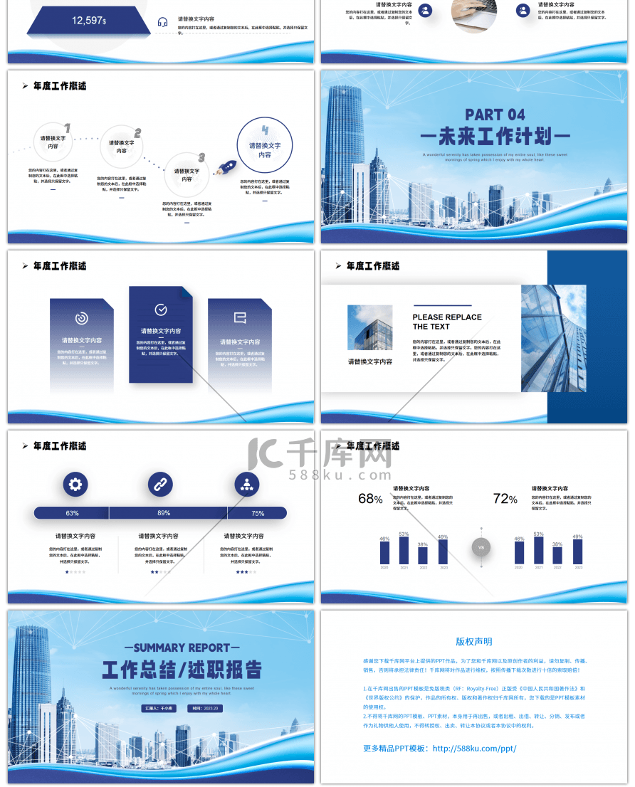 蓝色城市商务风工作总结述职报告PPT模板