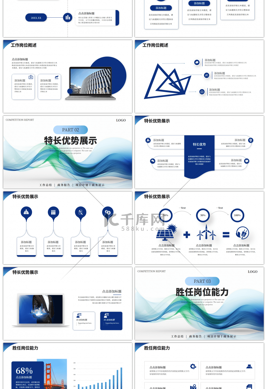 蓝色线条通用岗位竞聘汇报PPT模板