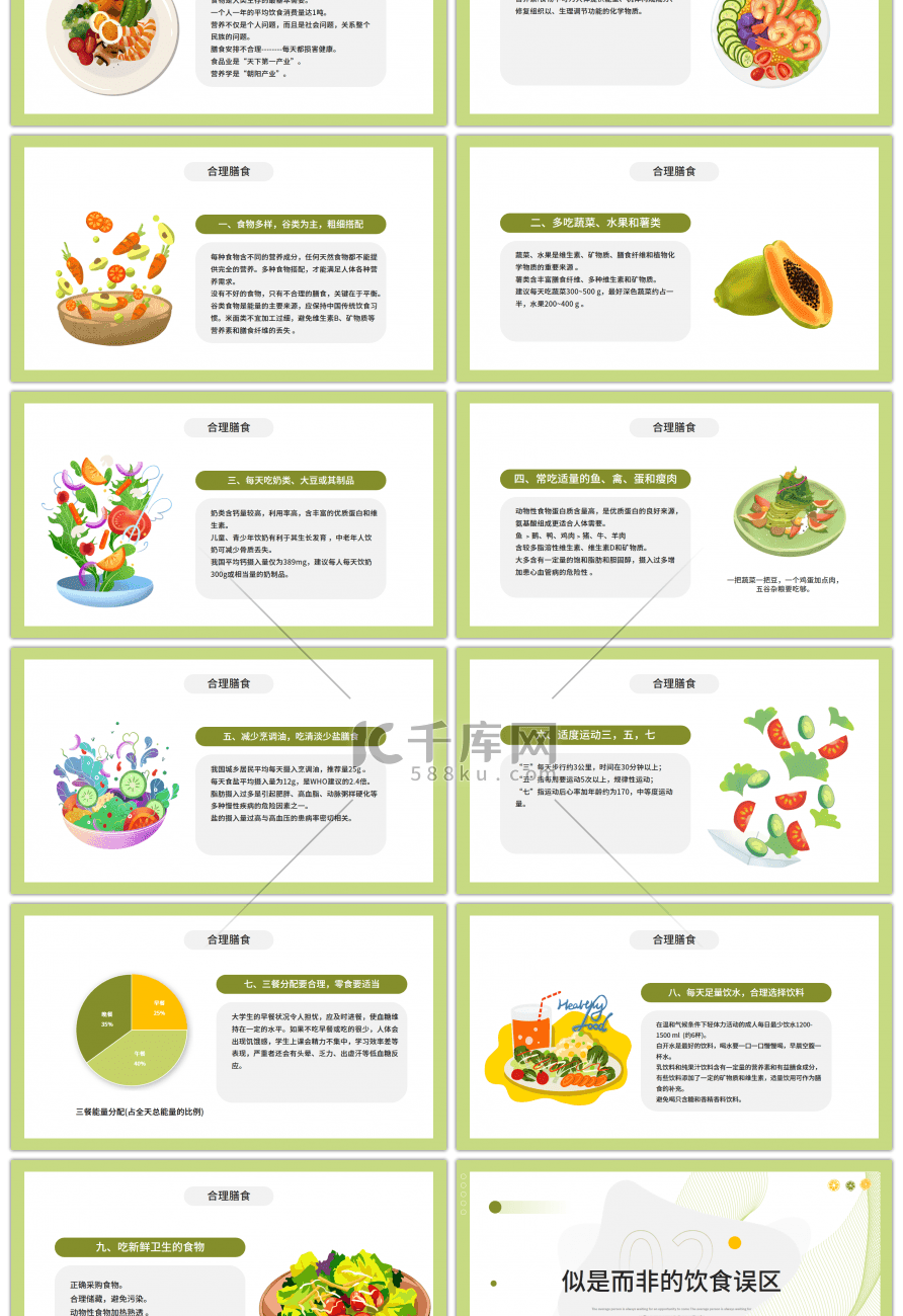 绿色简约清新全民营养周知识专题讲座PPT