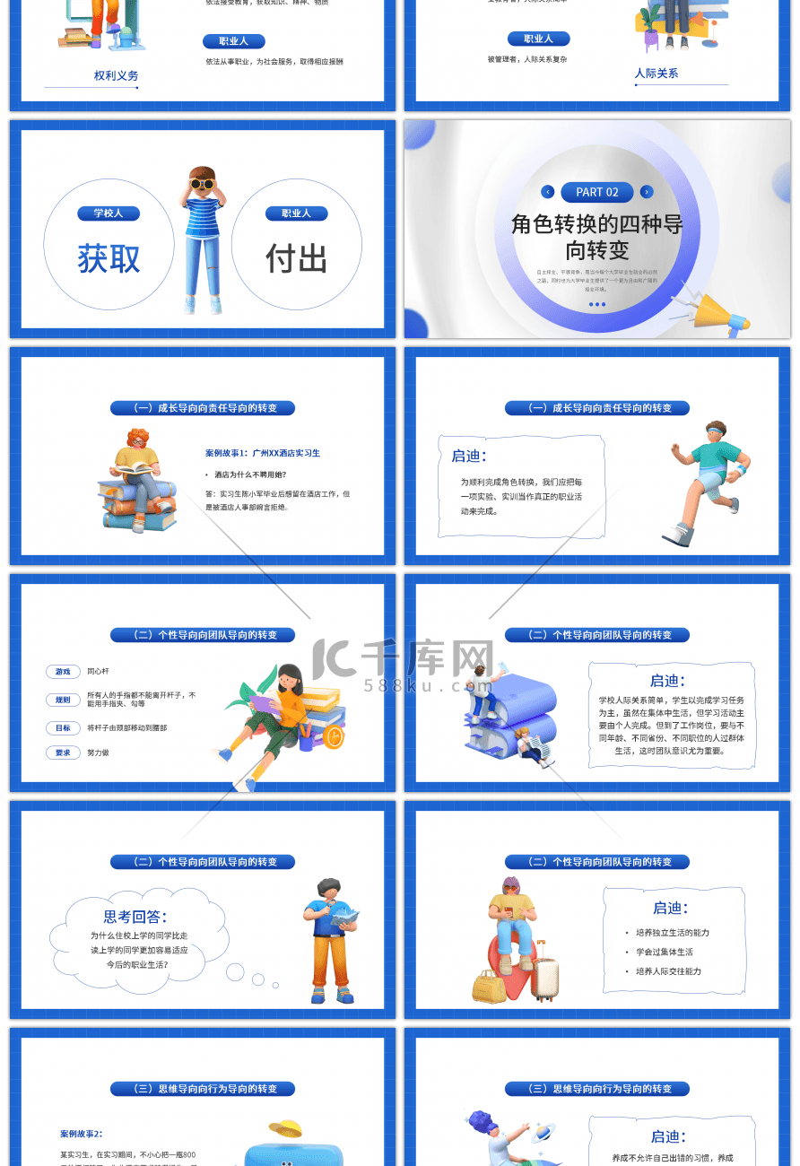 3d人物蓝色创意做好就业准备PPT模板