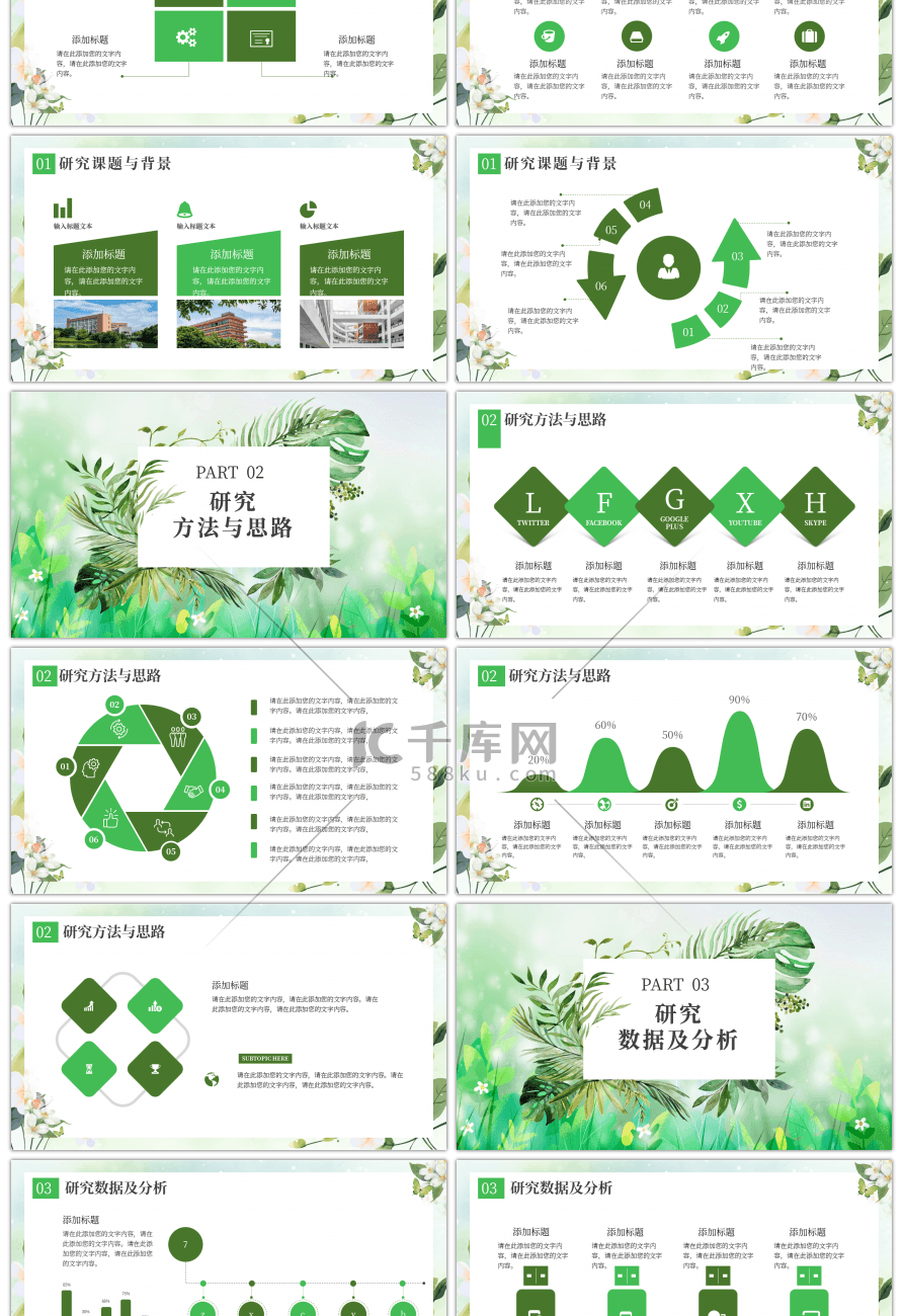 绿色小清新通用毕业答辩PPT模板