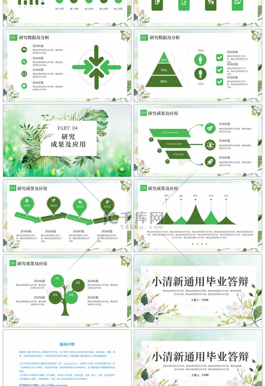 绿色小清新通用毕业答辩PPT模板