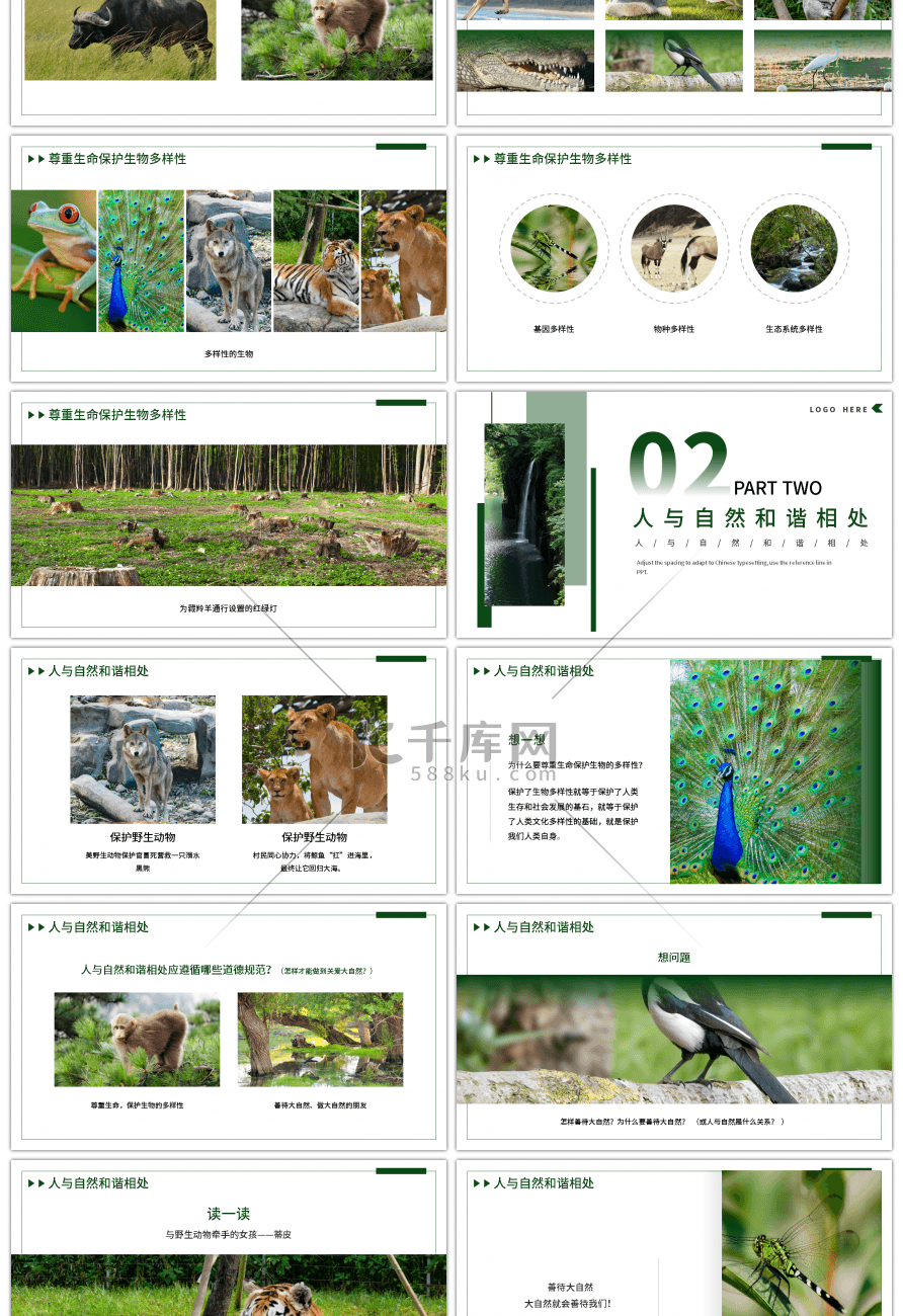 绿色简约清新人与自然和谐相处PPT模板