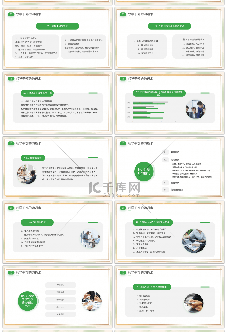 绿色清新植物树叶沟通的艺术PPT模板