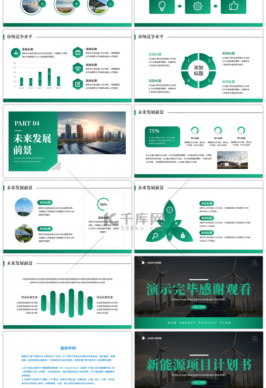 绿色简约新能源项目计划书PPT模板