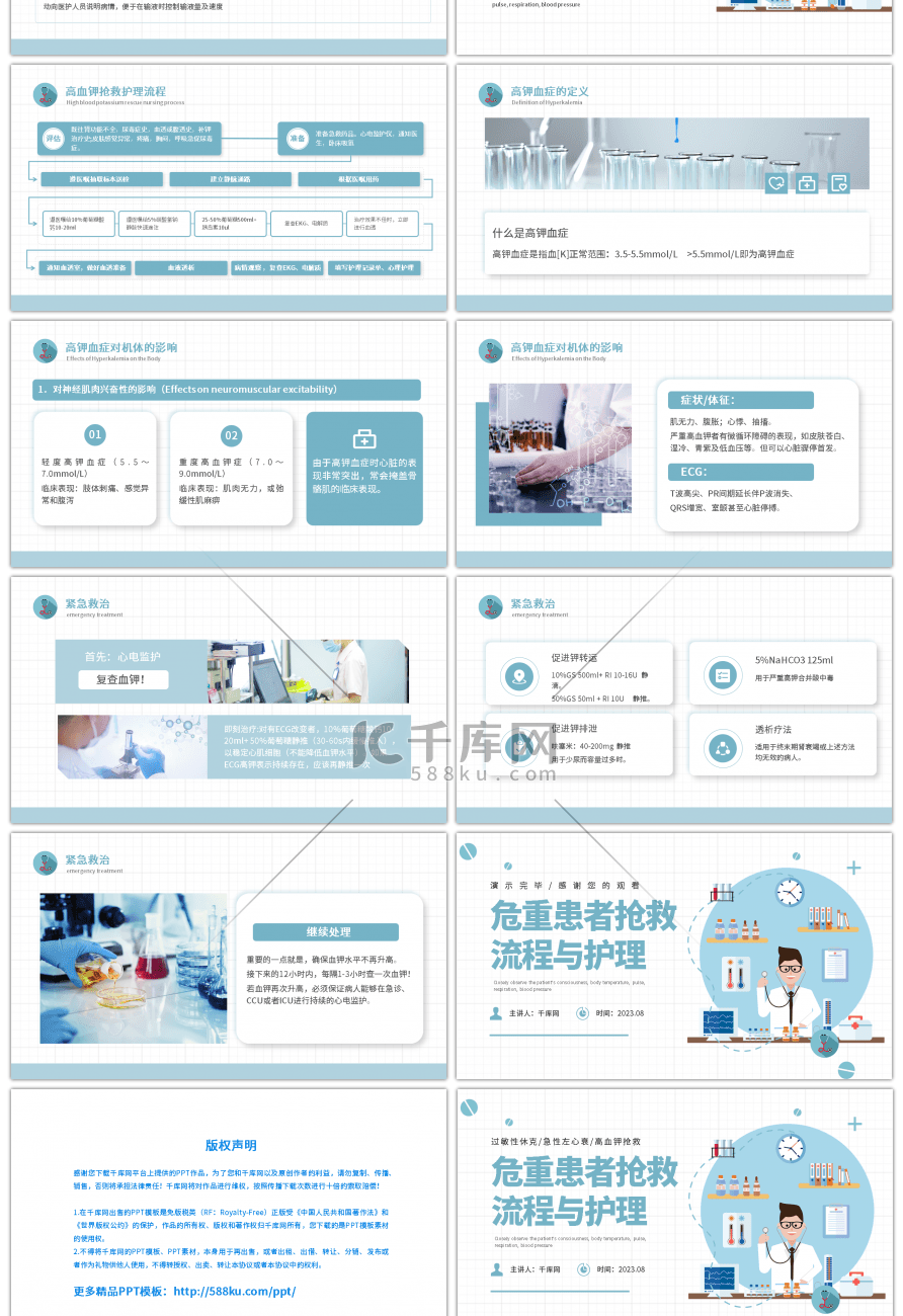 蓝色医疗扁平危重患者抢救流程与护理PPT