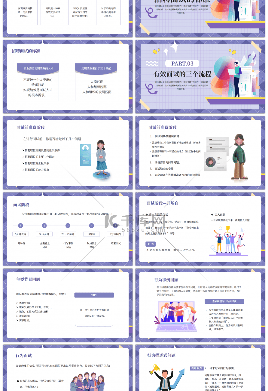 紫色创意招聘面试技巧培训PPT模板