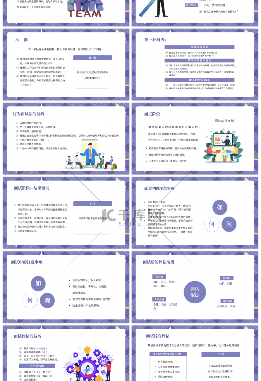 紫色创意招聘面试技巧培训PPT模板