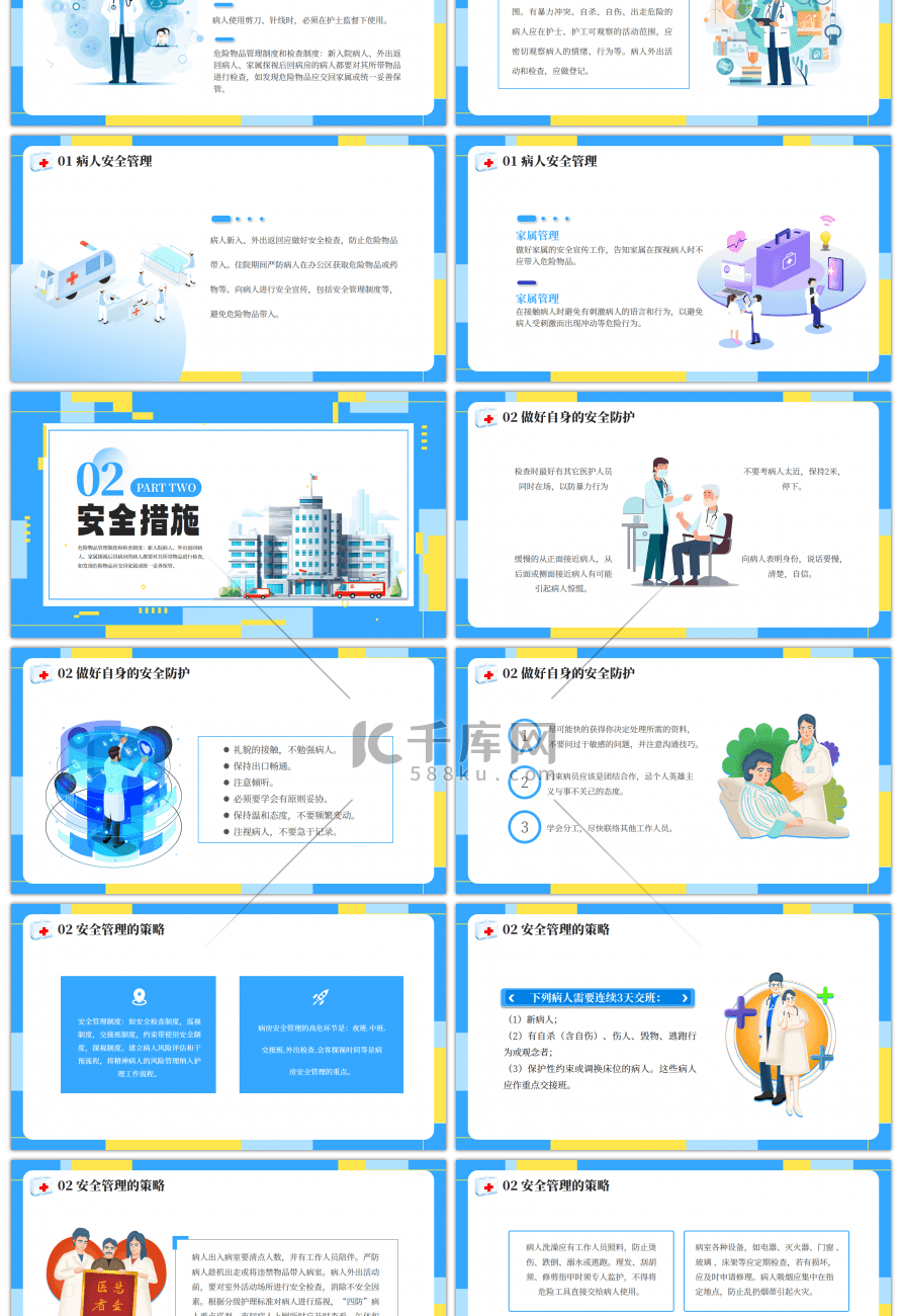 蓝色医院病区安全管理PPT模板