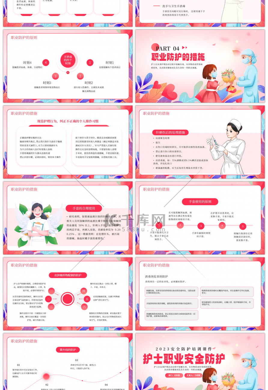 粉色创意护士职业安全防护PPT模板