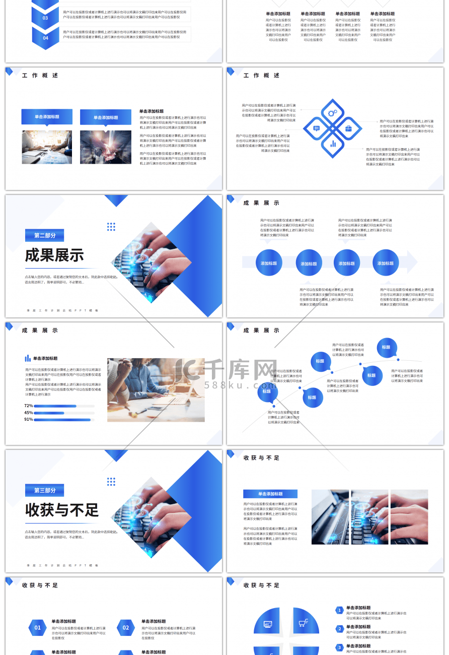 蓝色简约风第三季度工作总结汇报PPT模板