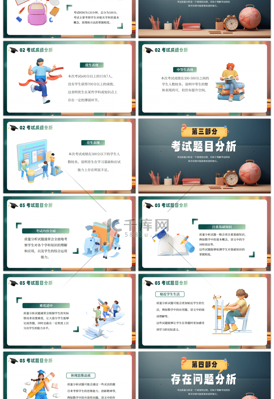 绿色解析成绩数据分析促进提高PPT模板