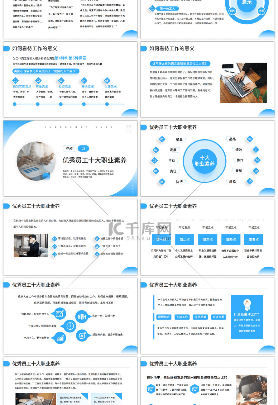 蓝色商务员工职业素养培训课件PPT模板