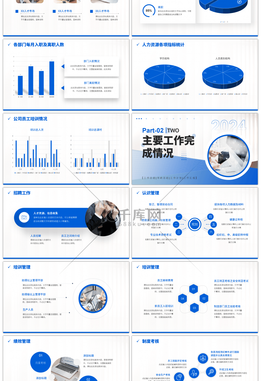 蓝色商务风2024人力资源部年终总结PP