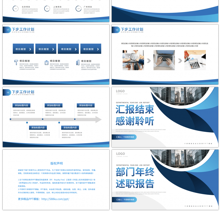 蓝色商务风部门年终述职报告PPT模板