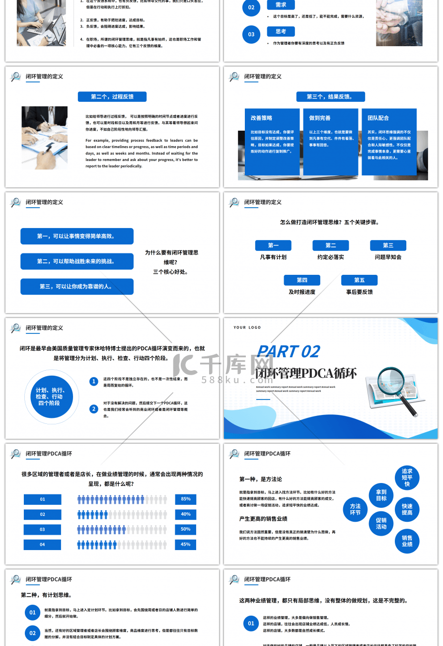 蓝色简约商务企业闭环管理培训演讲策划PPT模板