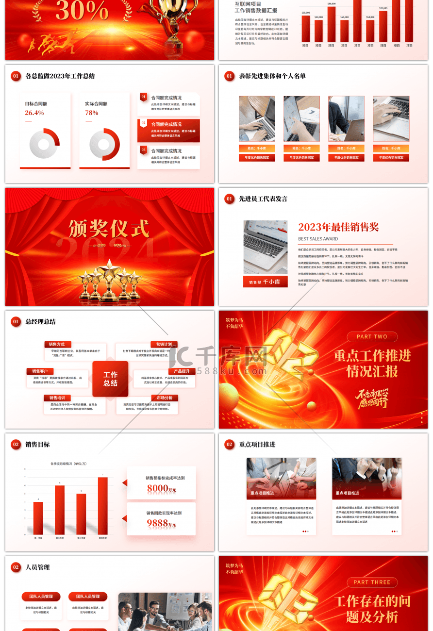 红金商务风2024年终表彰大会PPT模板