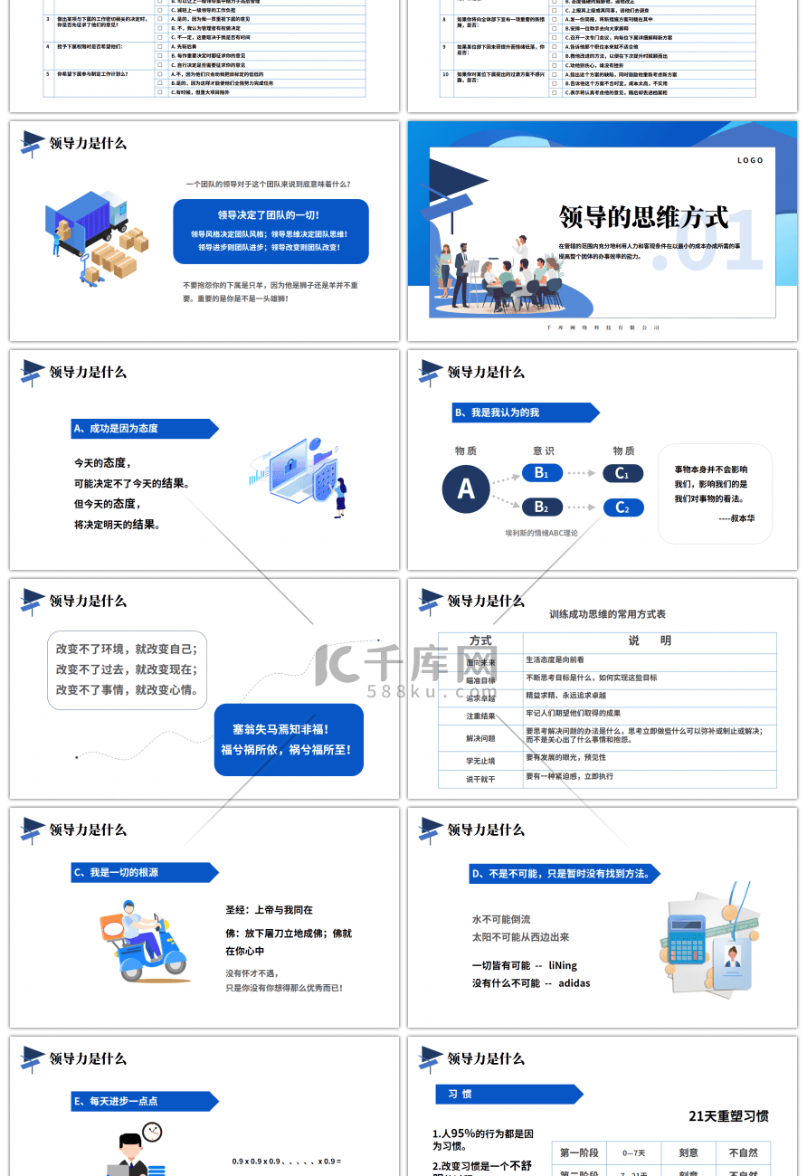 蓝色商务如何提升领导力主题计划书PPT模