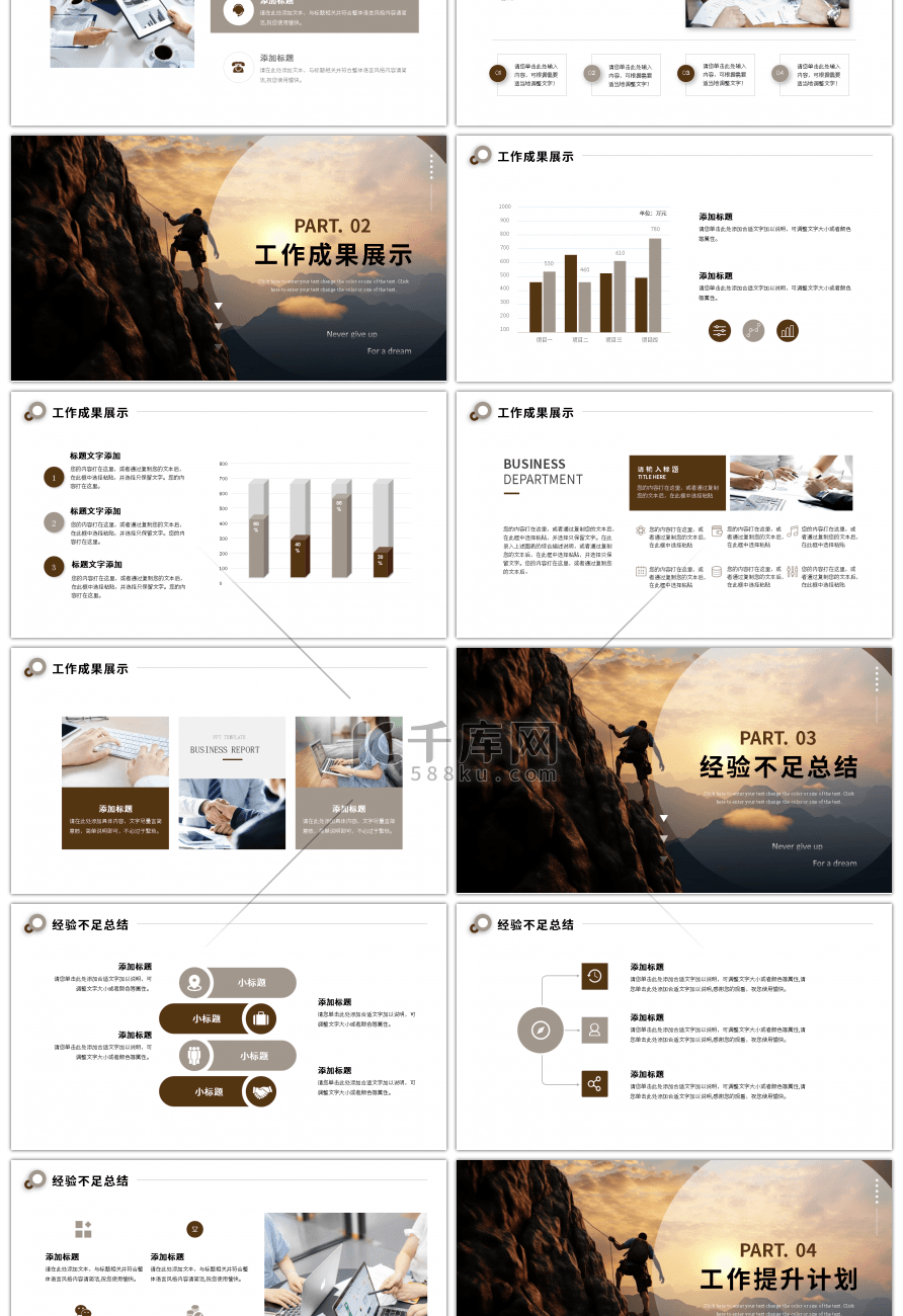 棕色商务励志大气工作总结ppt模板