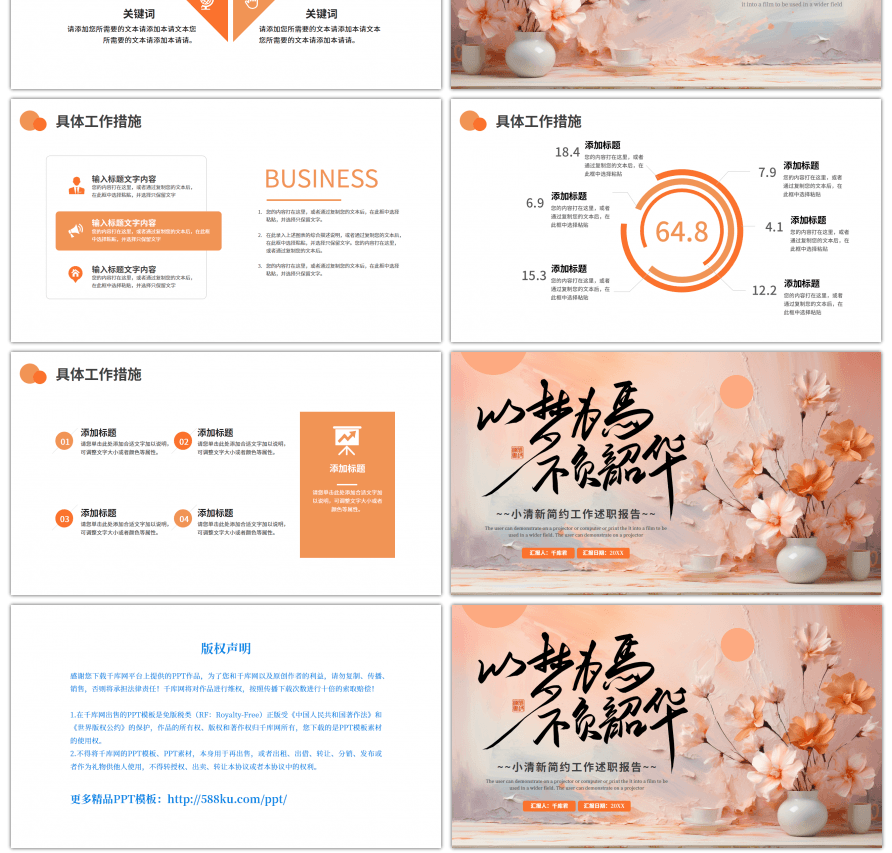 橙色小清新工作述职报告PPT模板