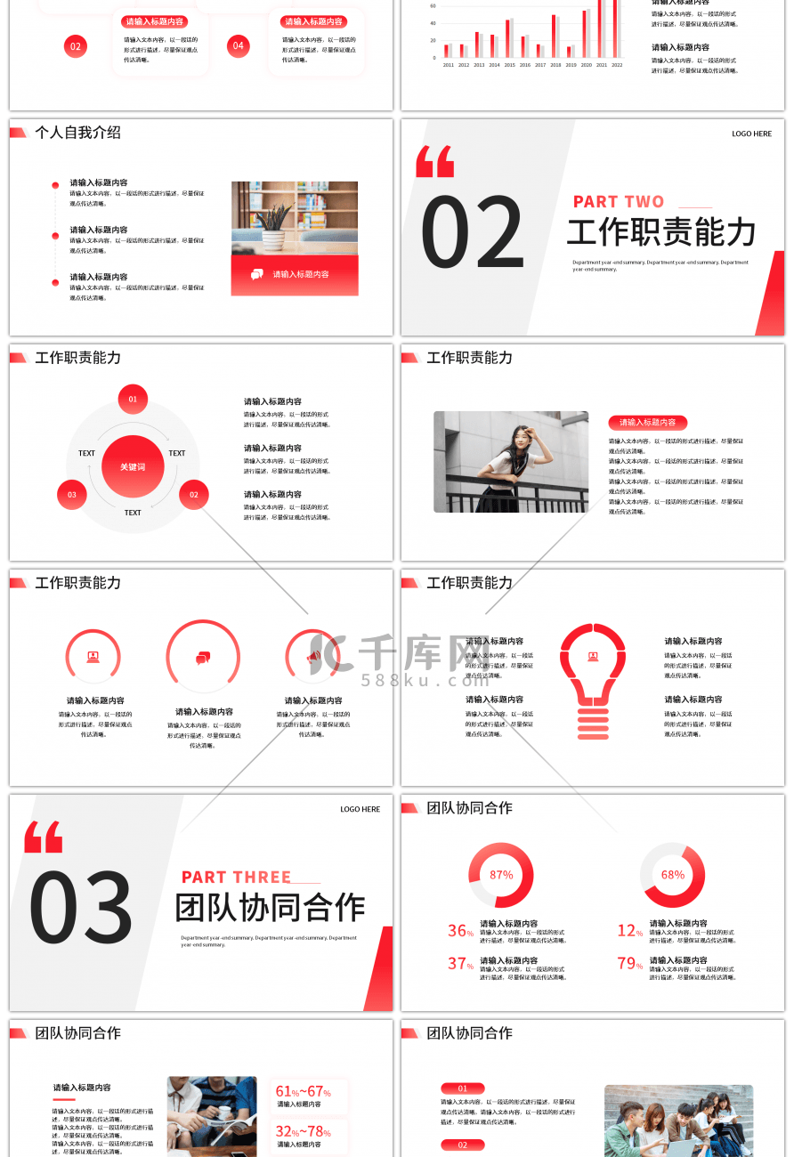 红色简约风转正述职报告PPT模板