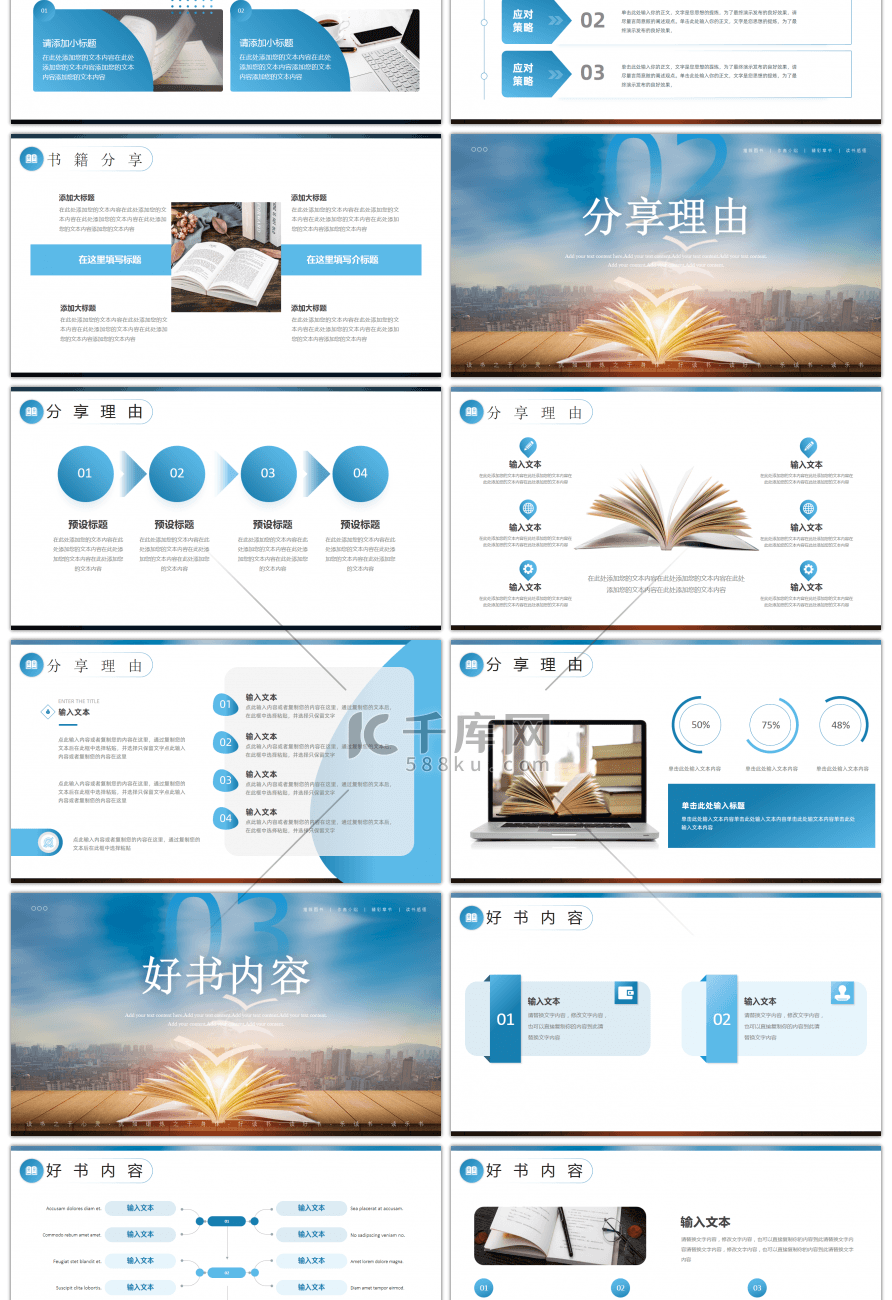蓝色简约读书分享会PPT模板