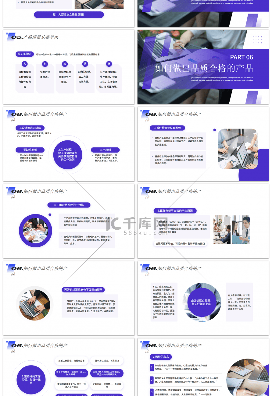 蓝色简约商务企业经营管理之员工质量意识专幻灯片