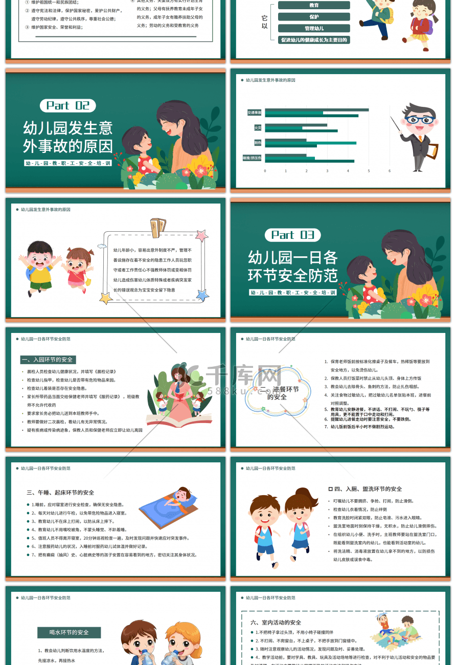 蓝色卡通幼儿园教职工安全培训PPT模板