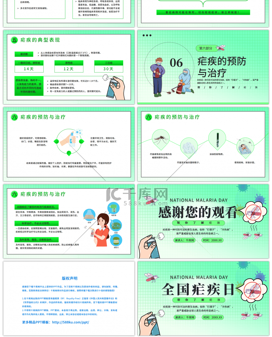 绿色简约全国疟疾日卫生安全PPT模板