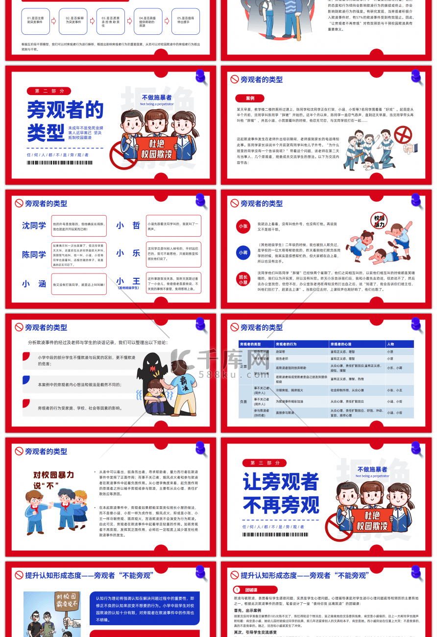 红蓝卡通风防范校园霸凌PPT模板