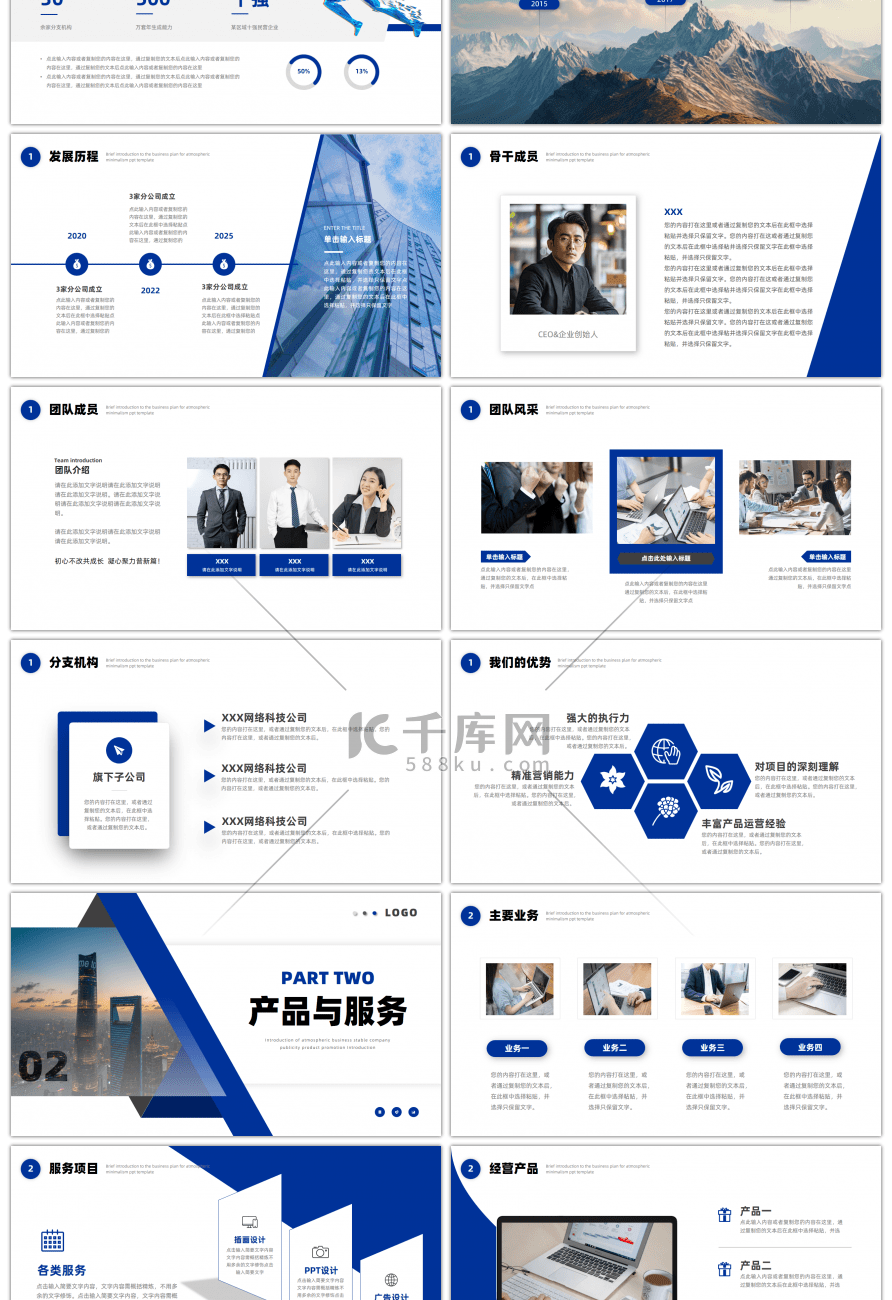 蓝色稳重商务风公司宣传介绍通用PPT模板