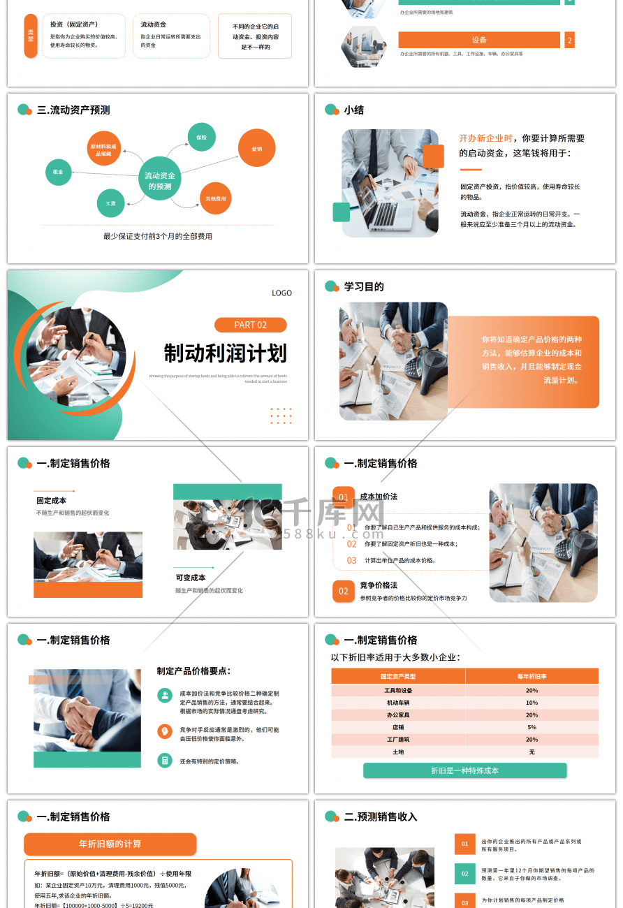 绿色橙色商务风企业培训PPT模板