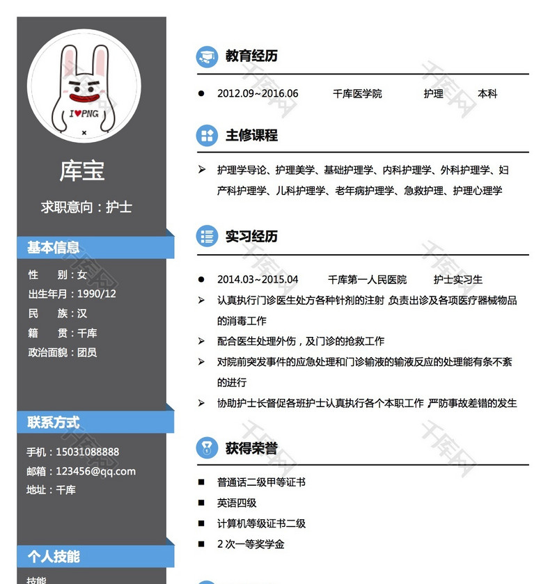 医生护士个人简历封面模板word格式