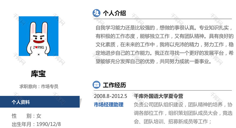 白色经典风企业白领市场专员求职简历