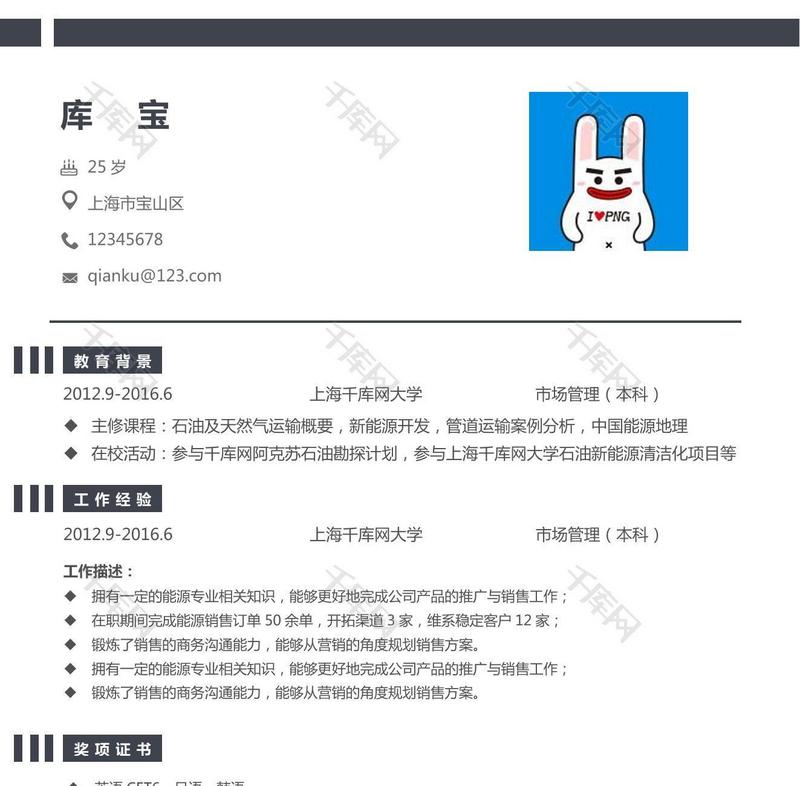 简洁简单风格简历大学生就职简历模板