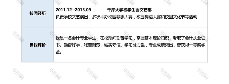 经典标准表格财务会计求职简历