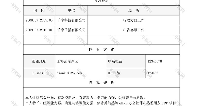 经典的市场营销专业销售专业表格求职简历