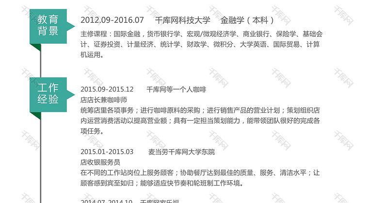 绿色清新风企业白领销售人员通用简历