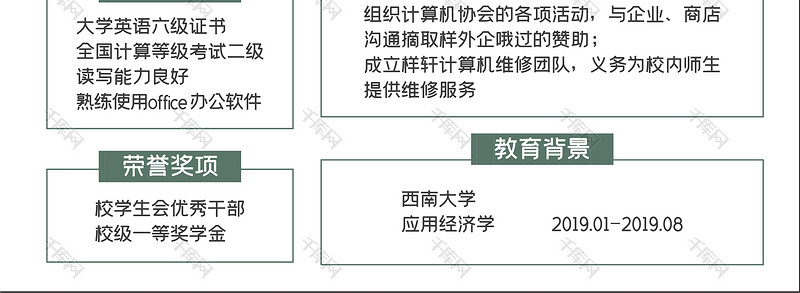 绿色简洁风运营专员岗位word简历