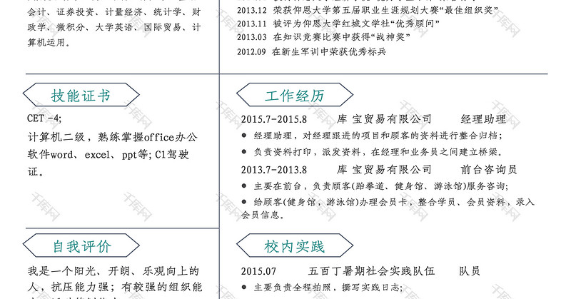 绿色简洁风业务经理岗位word简历