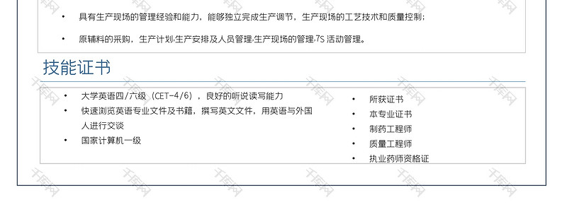 大气简约风药剂师求职简历Word模板