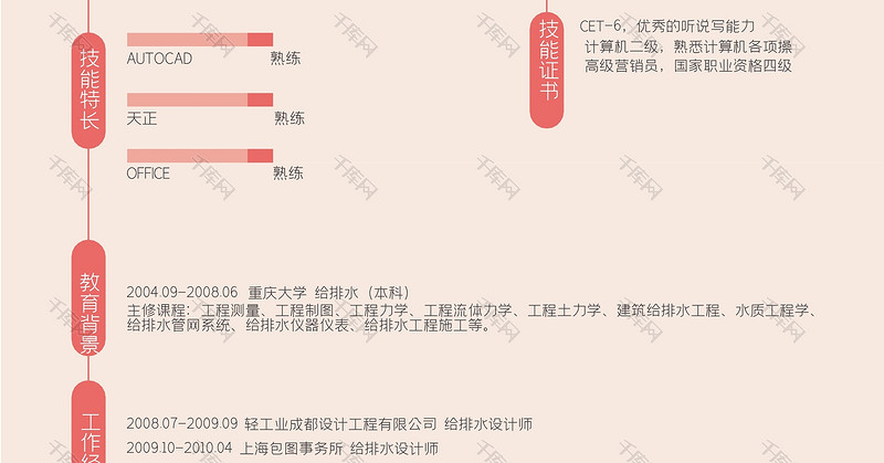 时尚简约风排水设计师Word简历模板