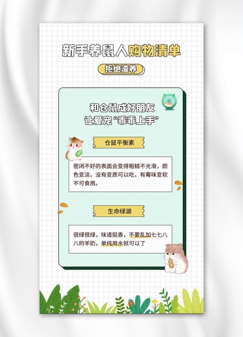 新手养鼠注意事项仓鼠绿叶白绿简约海报